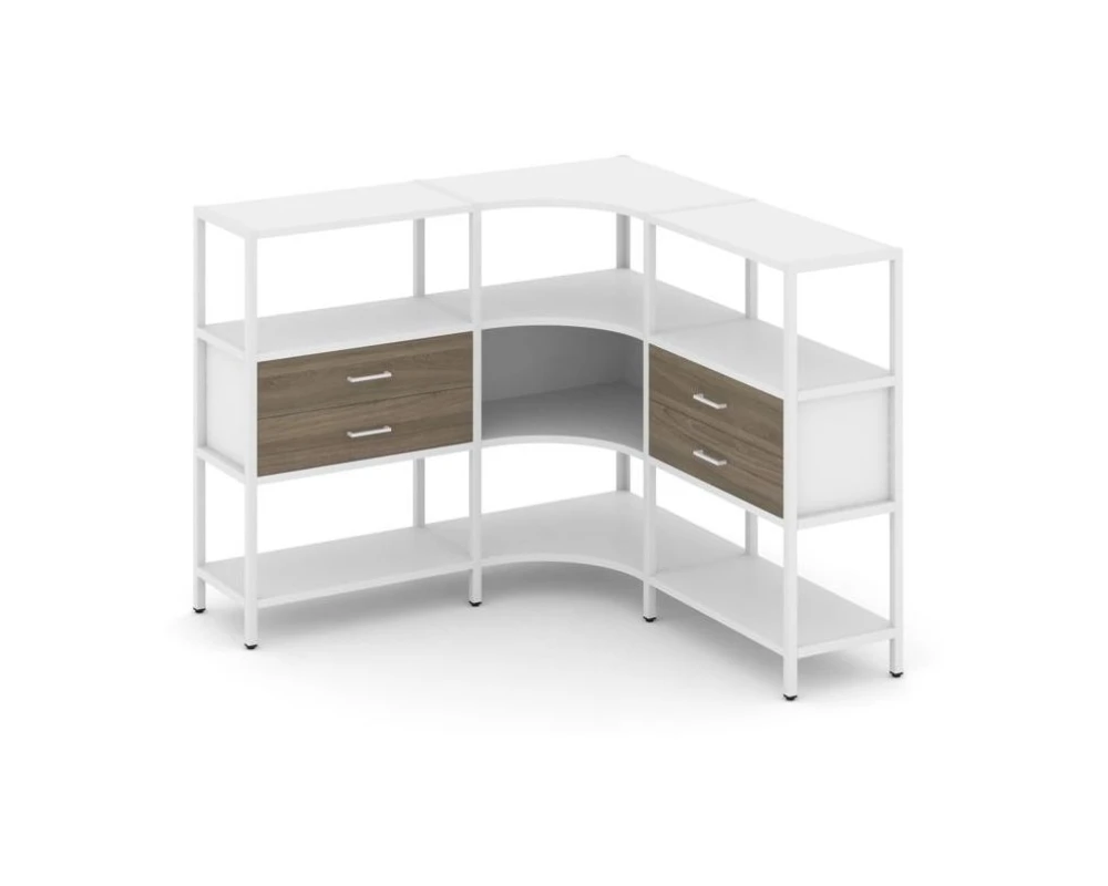 Трехсекционный угловой стеллаж трехярусный с ящиками 1590х1590х1246 Шелф Систем / Shelf System
