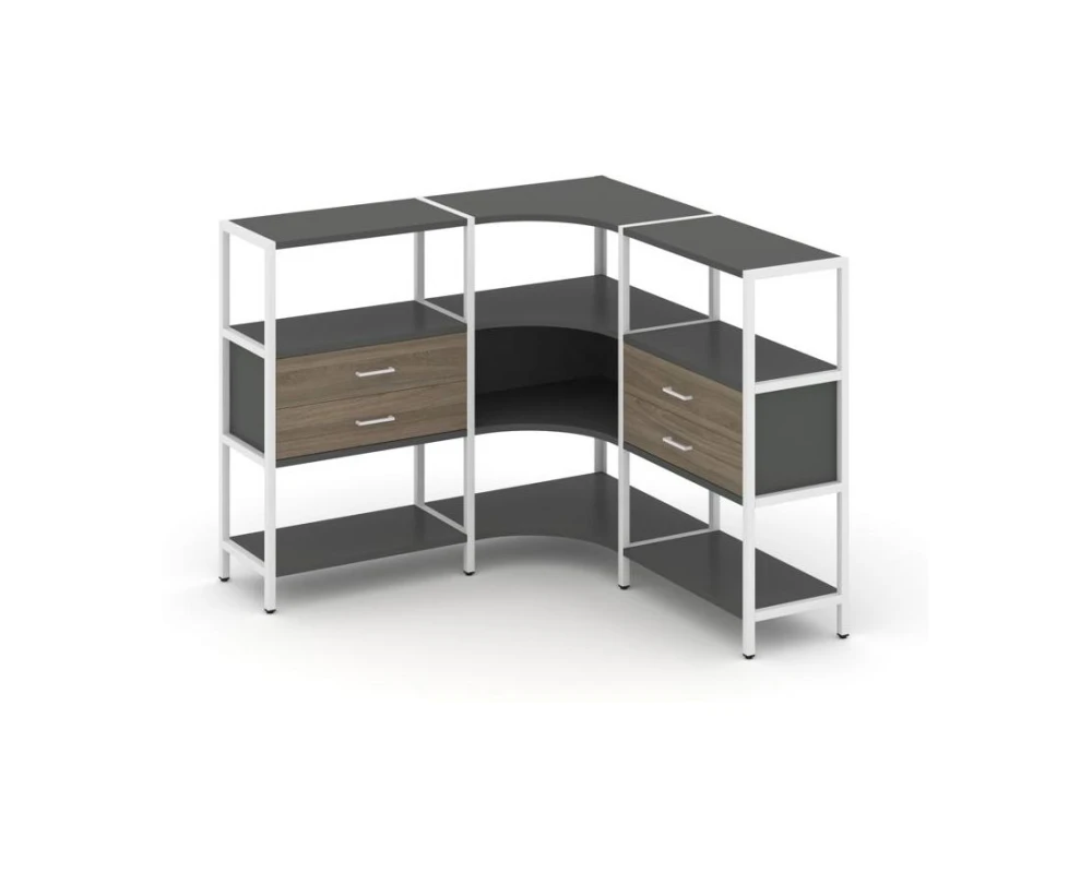 Трехсекционный угловой стеллаж трехярусный с ящиками 1590х1590х1246 Шелф Систем / Shelf System