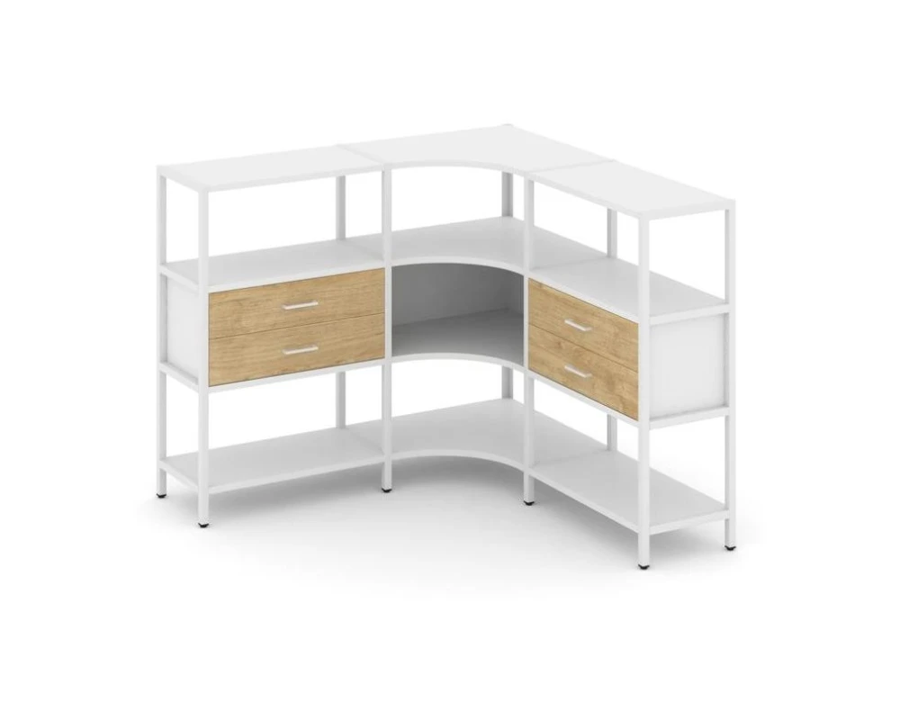 Трехсекционный угловой стеллаж трехярусный с ящиками 1590х1590х1246 Шелф Систем / Shelf System
