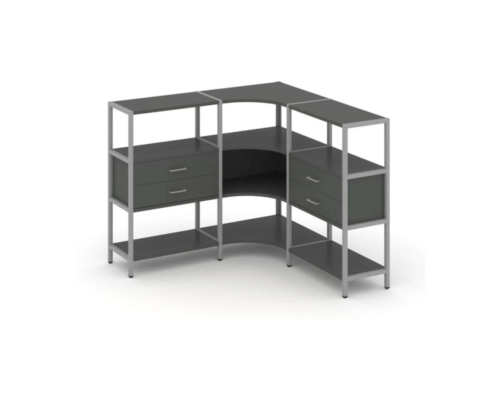 Трехсекционный угловой стеллаж трехярусный с ящиками 1590х1590х1246 Шелф Систем / Shelf System