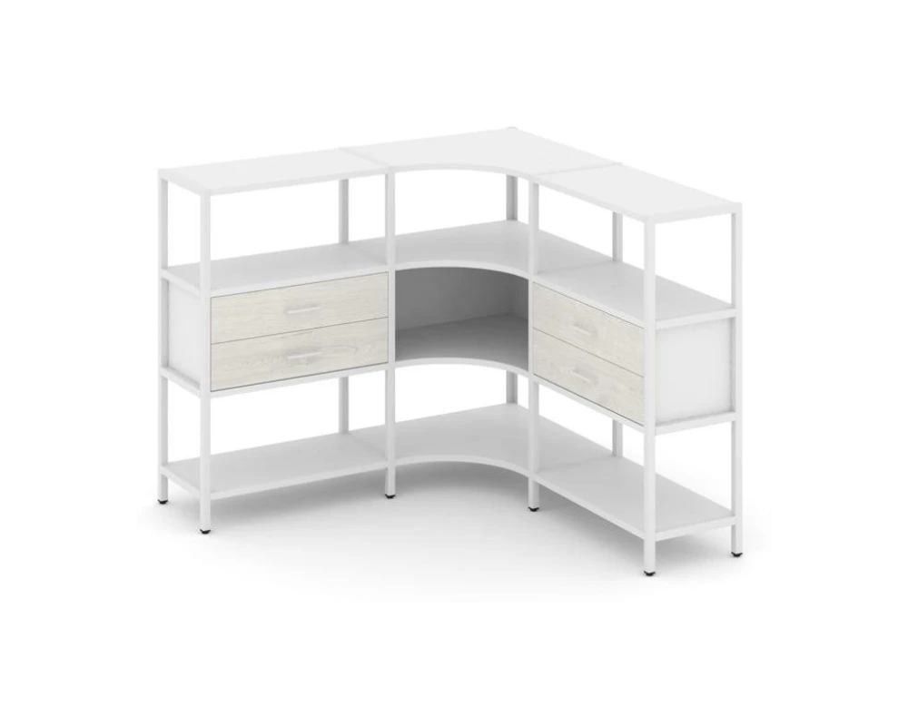 Трехсекционный угловой стеллаж трехярусный с ящиками 1590х1590х1246 Шелф Систем / Shelf System