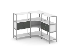 Трехсекционный угловой стеллаж трехярусный с ящиками 1590х1590х1246 Шелф Систем / Shelf System images