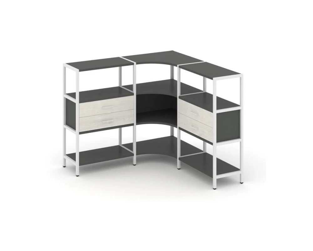 Трехсекционный угловой стеллаж трехярусный с ящиками 1590х1590х1246 Шелф Систем / Shelf System