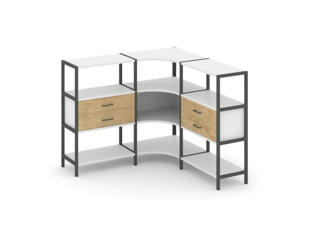 Трехсекционный угловой стеллаж трехярусный с ящиками 1590х1590х1246 Шелф Систем / Shelf System