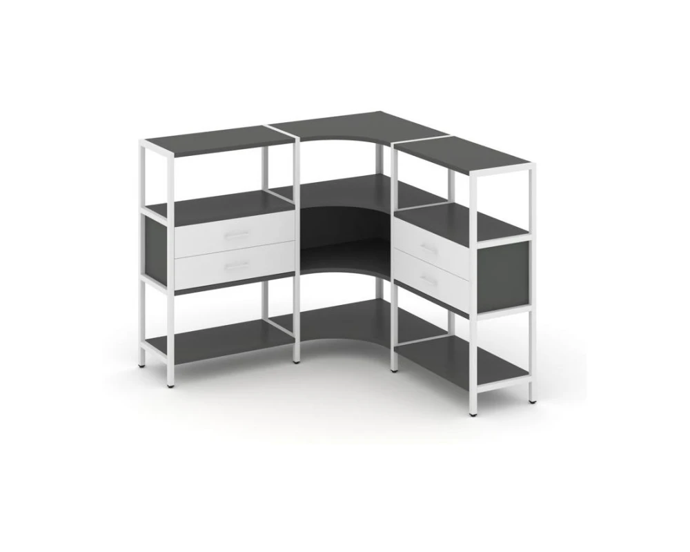 Трехсекционный угловой стеллаж трехярусный с ящиками 1590х1590х1246 Шелф Систем / Shelf System
