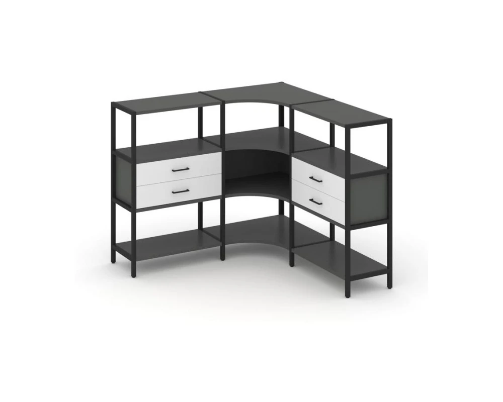 Трехсекционный угловой стеллаж трехярусный с ящиками 1590х1590х1246 Шелф Систем / Shelf System