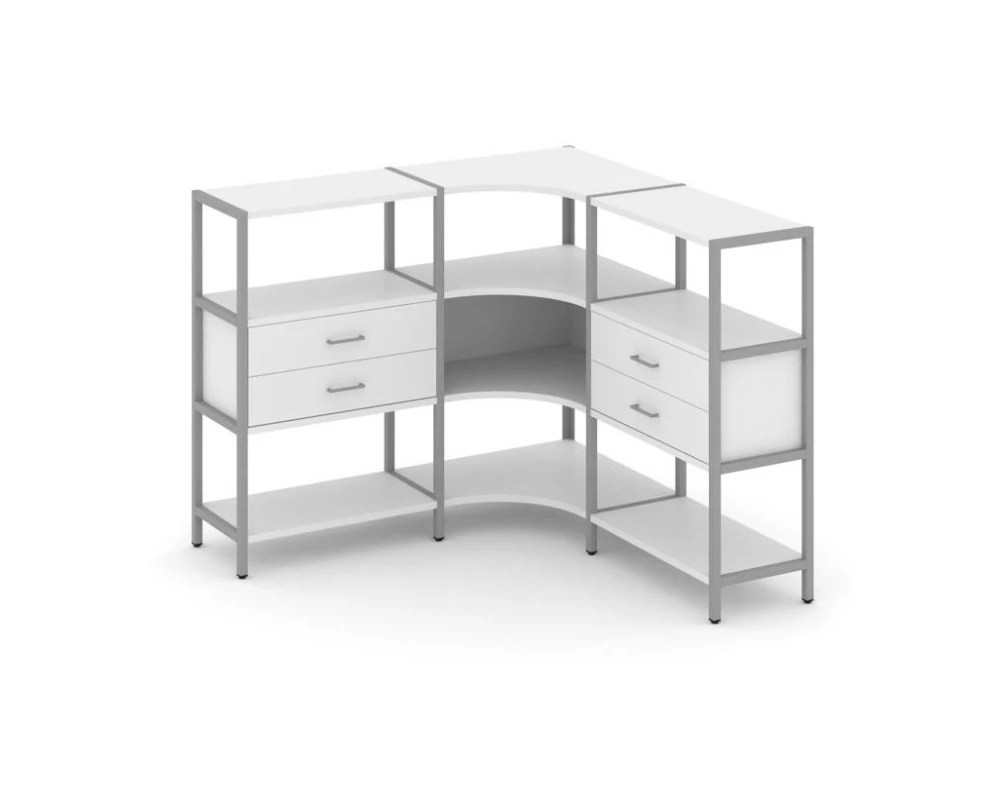 Трехсекционный угловой стеллаж трехярусный с ящиками 1590х1590х1246 Шелф Систем / Shelf System