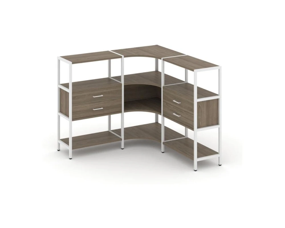 Трехсекционный угловой стеллаж трехярусный с ящиками 1590х1590х1246 Шелф Систем / Shelf System