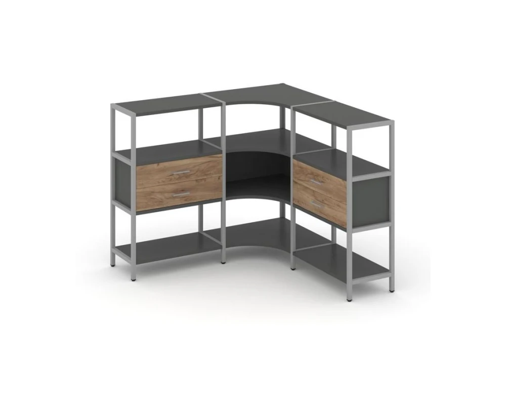 Трехсекционный угловой стеллаж трехярусный с ящиками 1590х1590х1246 Шелф Систем / Shelf System