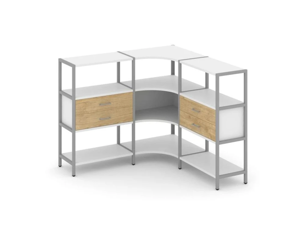 Трехсекционный угловой стеллаж трехярусный с ящиками 1590х1590х1246 Шелф Систем / Shelf System