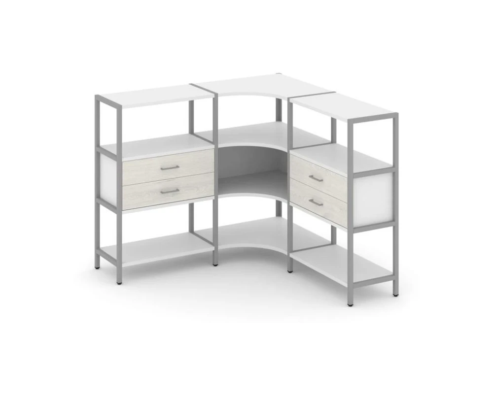 Трехсекционный угловой стеллаж трехярусный с ящиками 1590х1590х1246 Шелф Систем / Shelf System