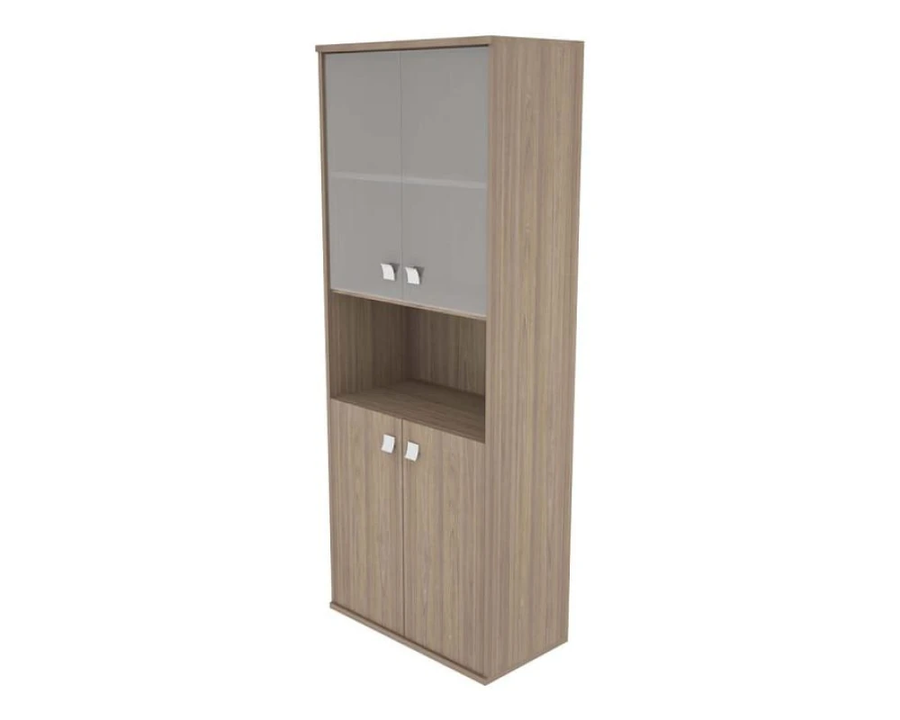 Шкаф высокий широкий 2 низкие двери ЛДСП 2 низкие двери стекло Стайл Систем / Style System