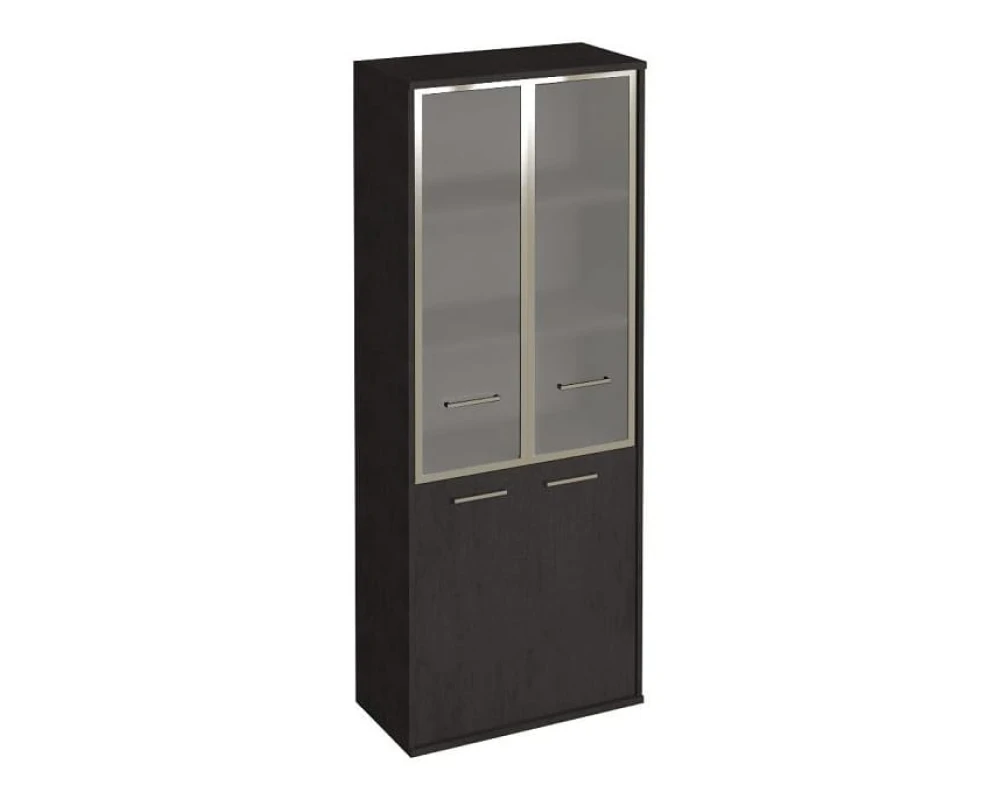 Шкаф высокий широкий 2 низкие двери ЛДСП 2 средние двери стекло в раме Фёст / First