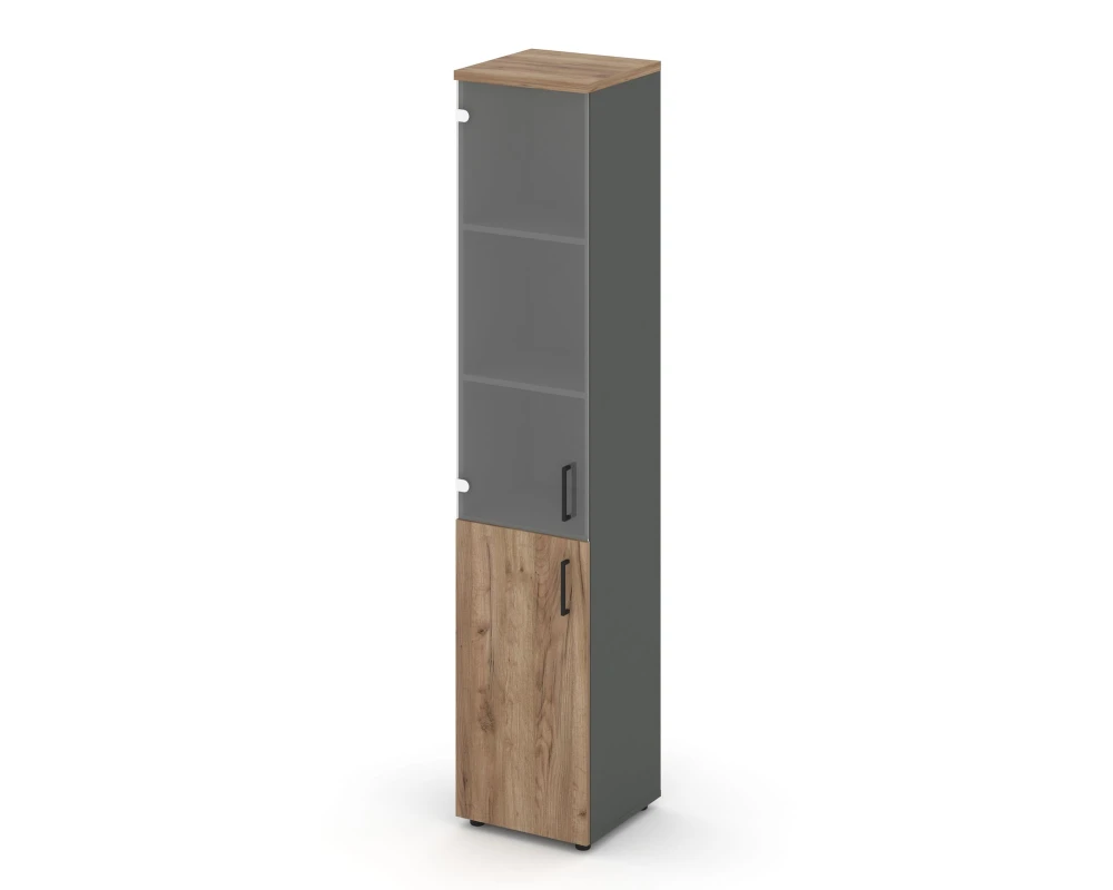 Шкаф высокий узкий комби прозр. стекло левый 400x400x1982 Стайл Проджект / Style Project