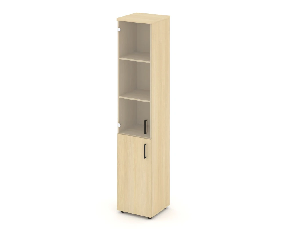 Шкаф высокий узкий комби прозр. стекло левый 400x400x1982 зад. стенка HDF Стайл Проджект / Style Project