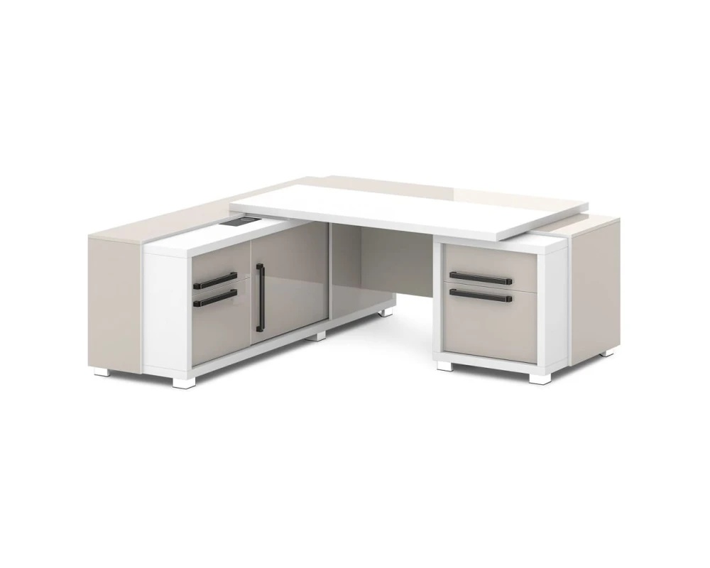 Стол с тумбой и греденцией (беспроводная зарядка, 2xUSB, розетка) 2070х2016х750 Грейс / Grace