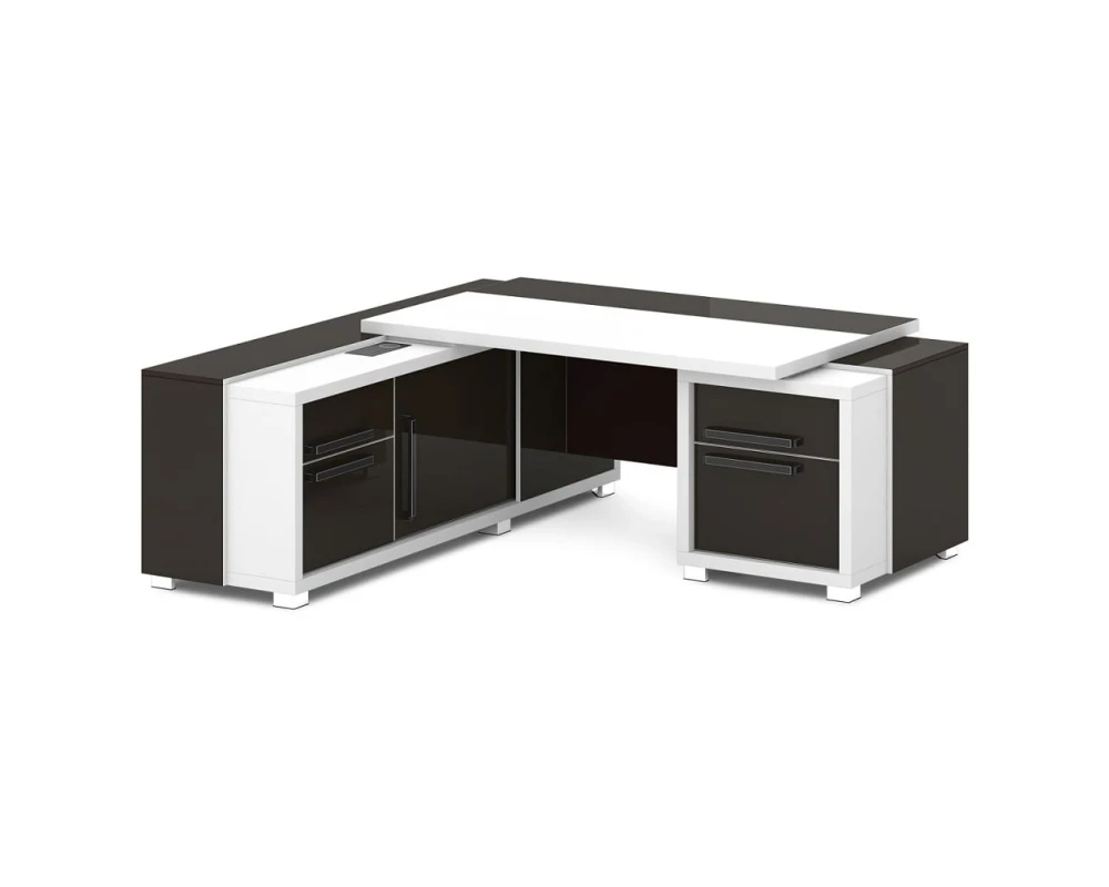 Стол с тумбой и греденцией (беспроводная зарядка, 2xUSB, розетка) 2070х2016х750 Грейс / Grace