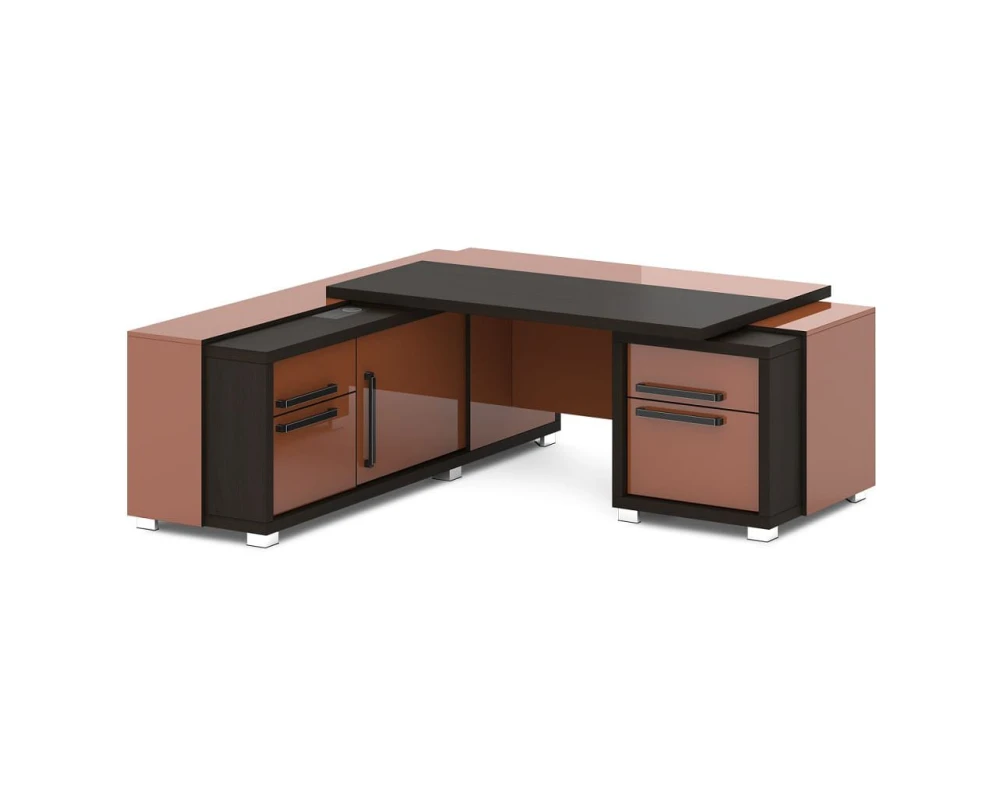 Стол с тумбой и греденцией (беспроводная зарядка, 2xUSB, розетка) 2070х2016х750 Грейс / Grace