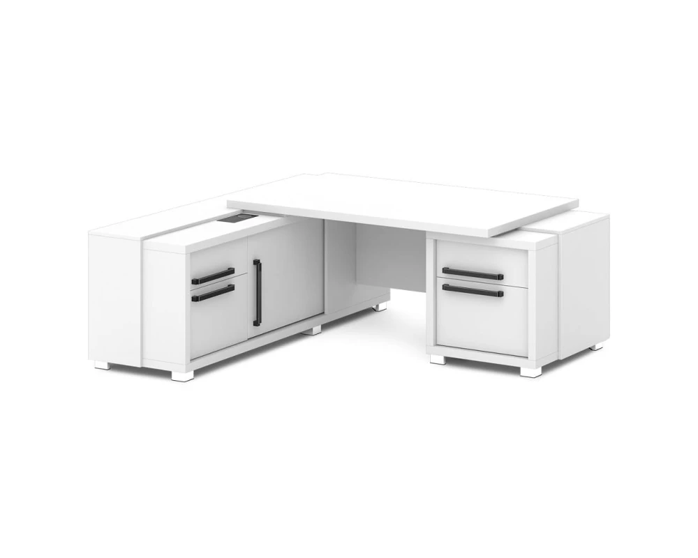 Стол с тумбой и греденцией (беспроводная зарядка, 2xUSB, розетка) 2070х2016х750 Грейс / Grace