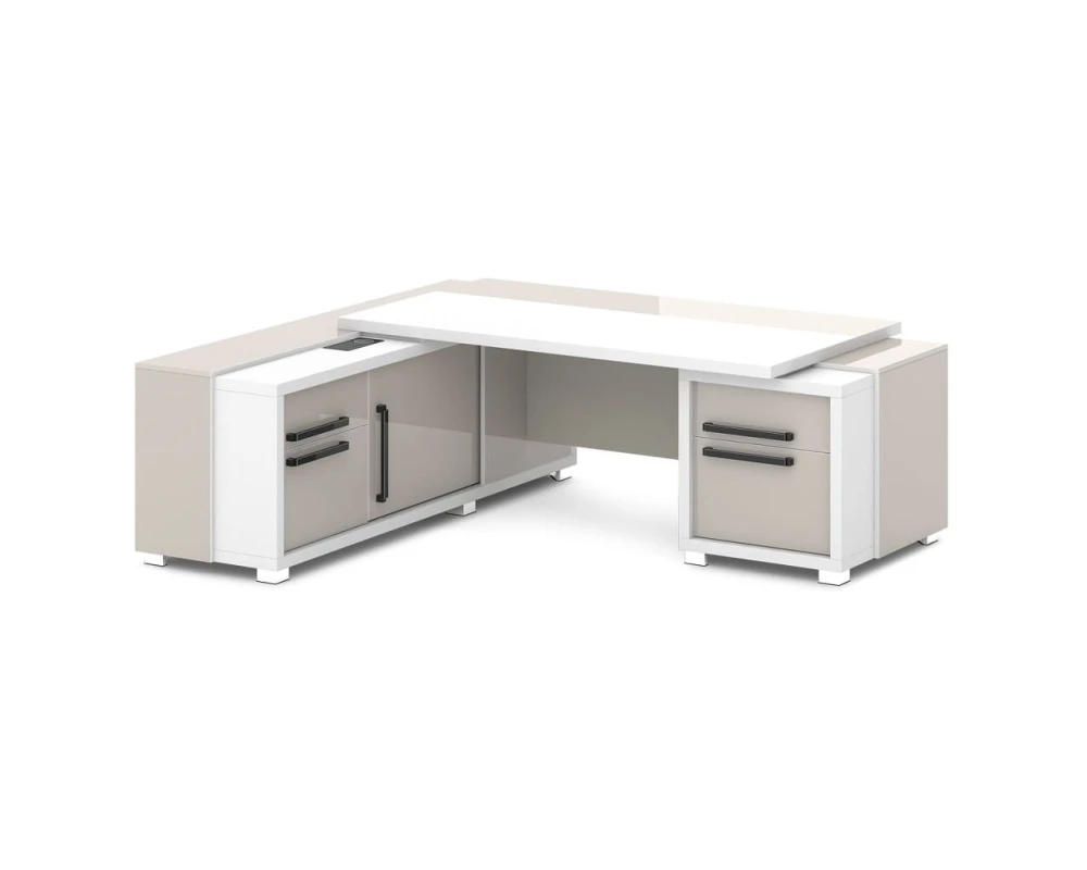 Стол с тумбой и греденцией (беспроводная зарядка, 2xUSB, розетка) 2270х2016х750 Грейс / Grace