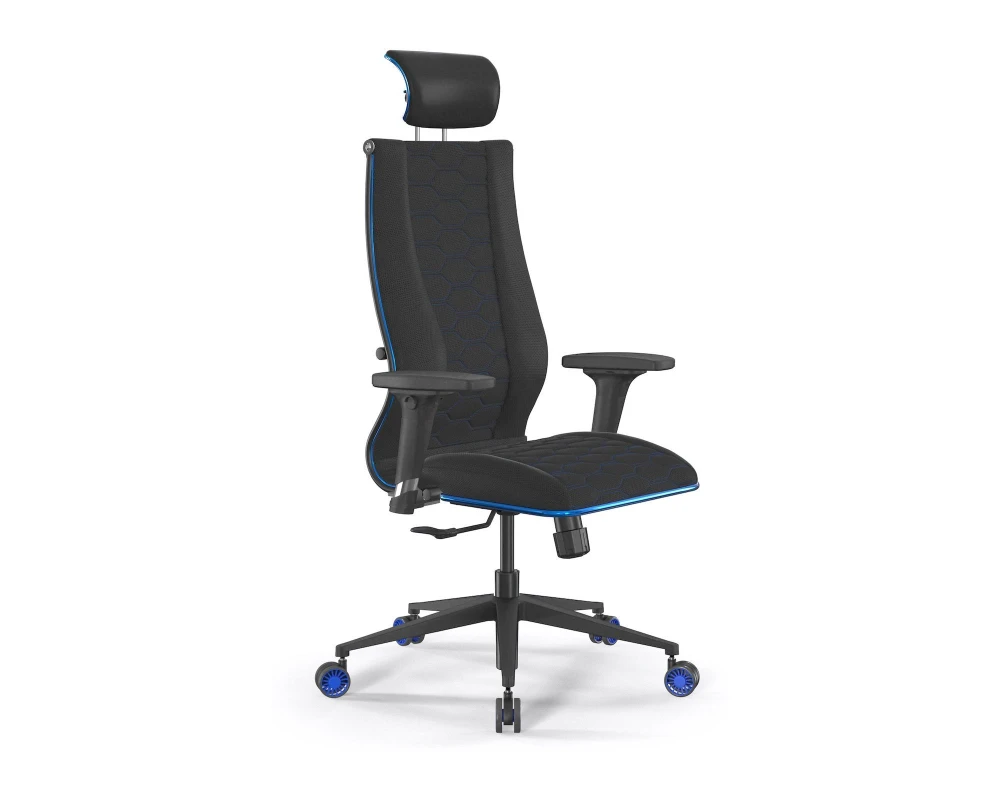 Кресло ErgoLife SynchroSit 10 B2-244D M25.B11.G19.W27 (Синяя строчка) Ткань/Экокожа, Черный