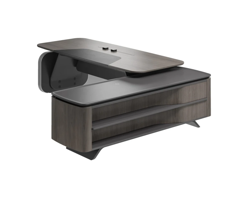 Стол руководителя на опорной сервисной тумбе - правый 2480x2240x750-1150 Atlas (Sun)